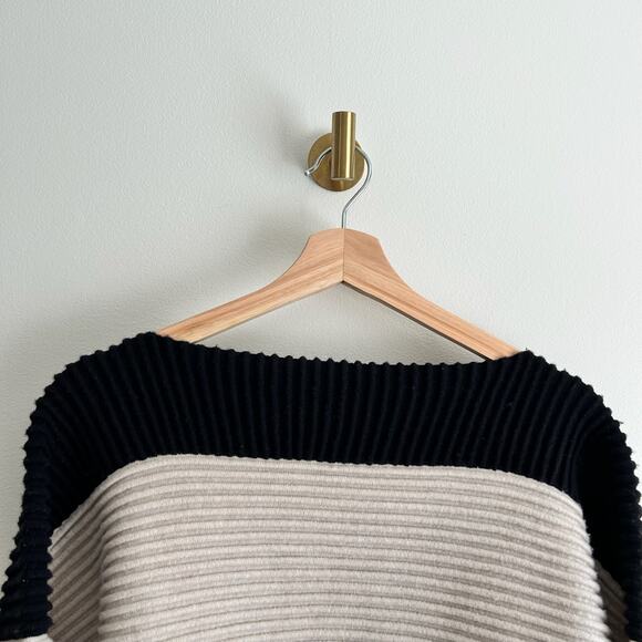 KOKUN Wool-Cashmere Colorblock Ribbed Sweater Cream Black XL NEW - Picture 5 of 5